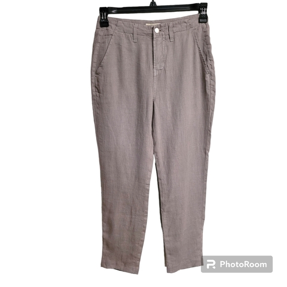 L'agence Grey Taupe Roselyn High Rise Cropped Casual Linen Trousers Size 25 - Picture 1 of 9